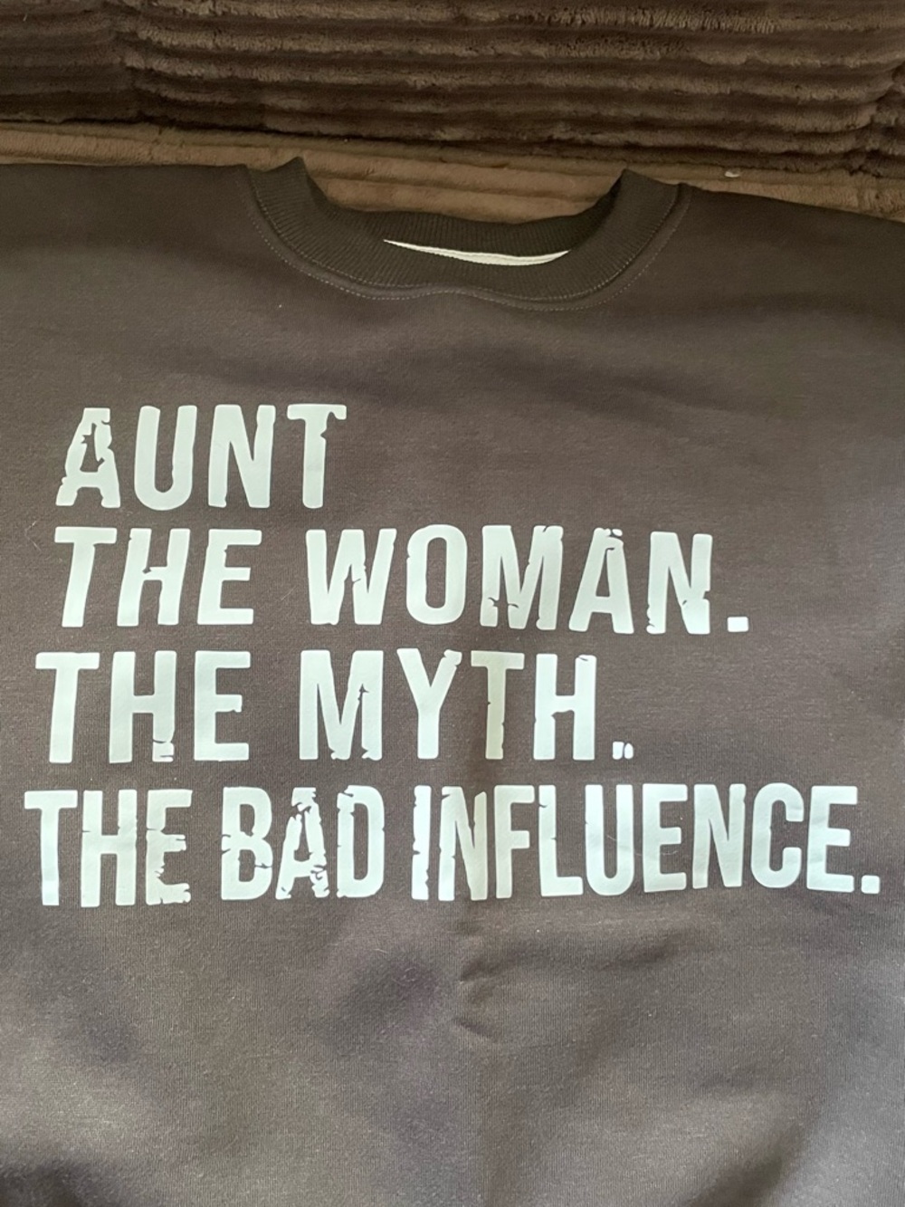Graphic Sweatshirt - 'Aunt The Woman The Myth The Bad Influence' in Dark grey